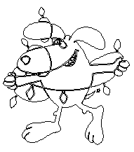 Dog tangled in lights.